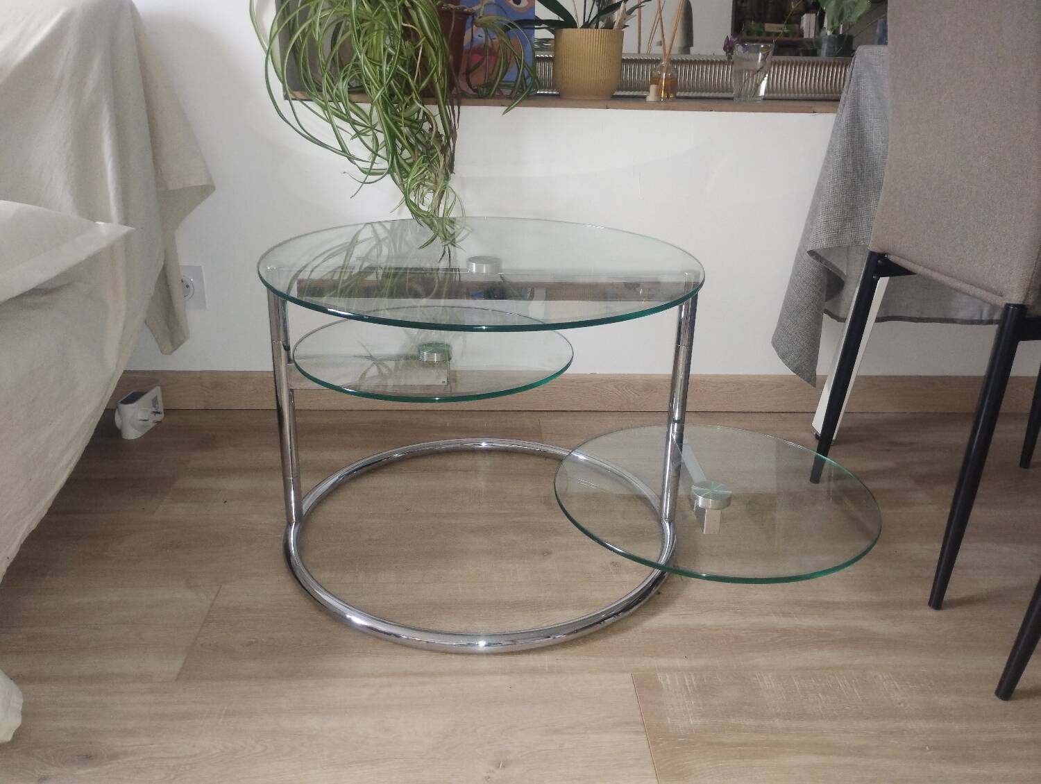 Table Basse en Verre et Métal Chromé