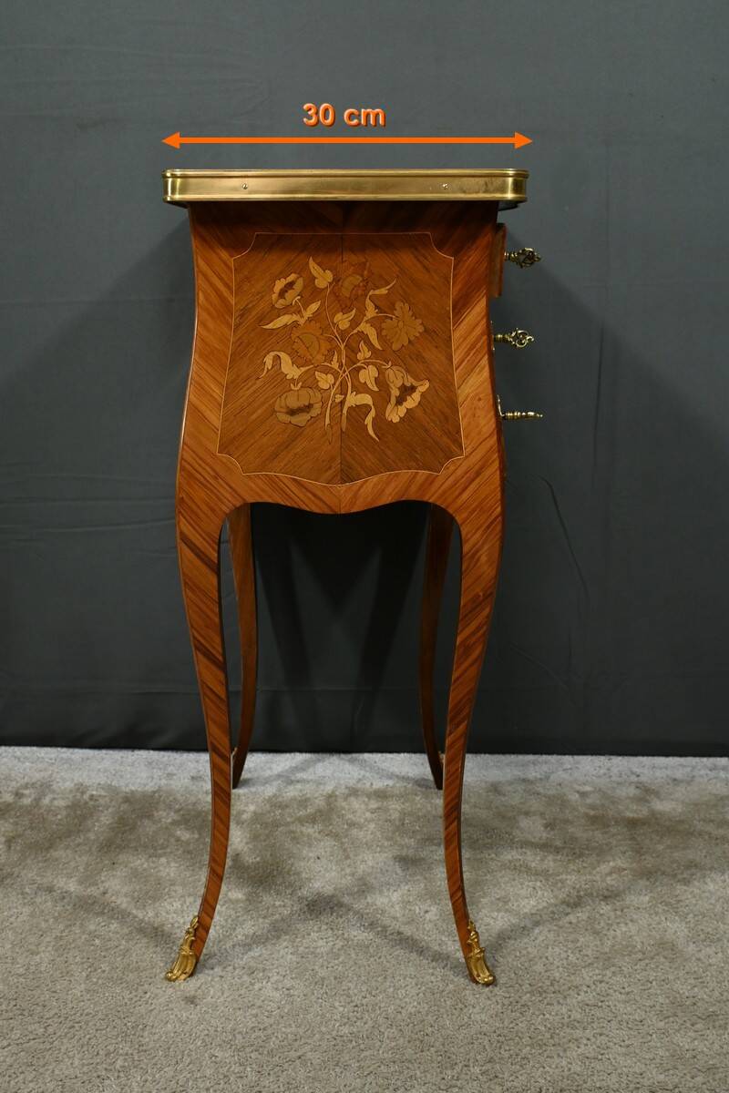 Bedside table in rosewood and palisander, Louis XV style – Late 19th century