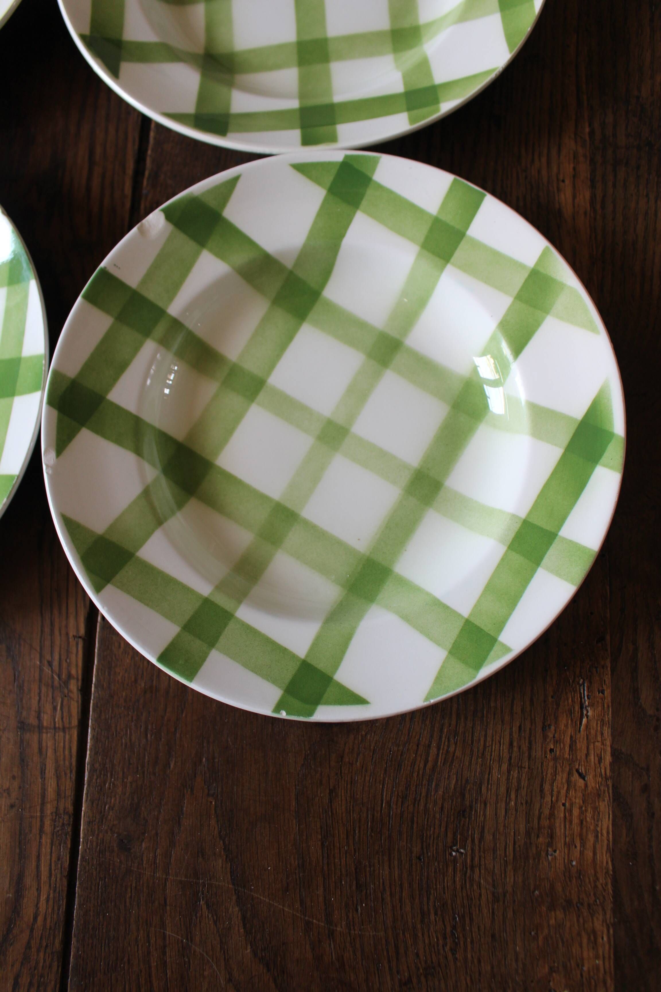 A set of 4 green Scottish soup plates Moulin des Loups Vintage