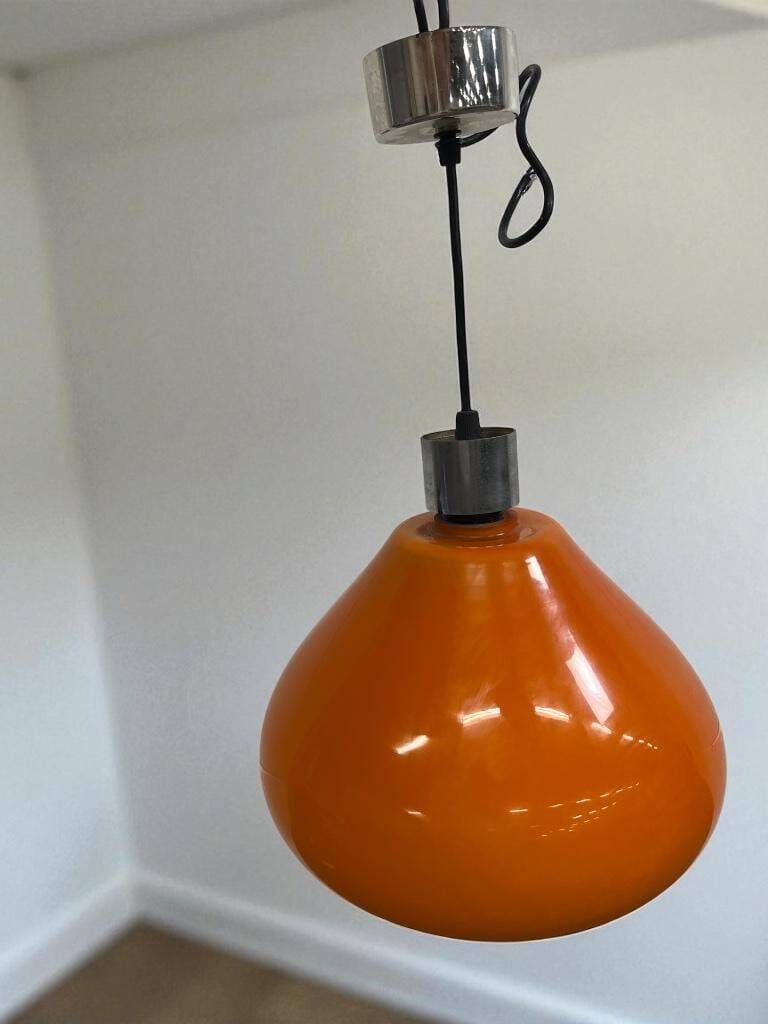 Vintage orange glass pendant light / space age chandelier