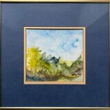 Tableau aquarelle "paysage de forêt" signé avec cadre