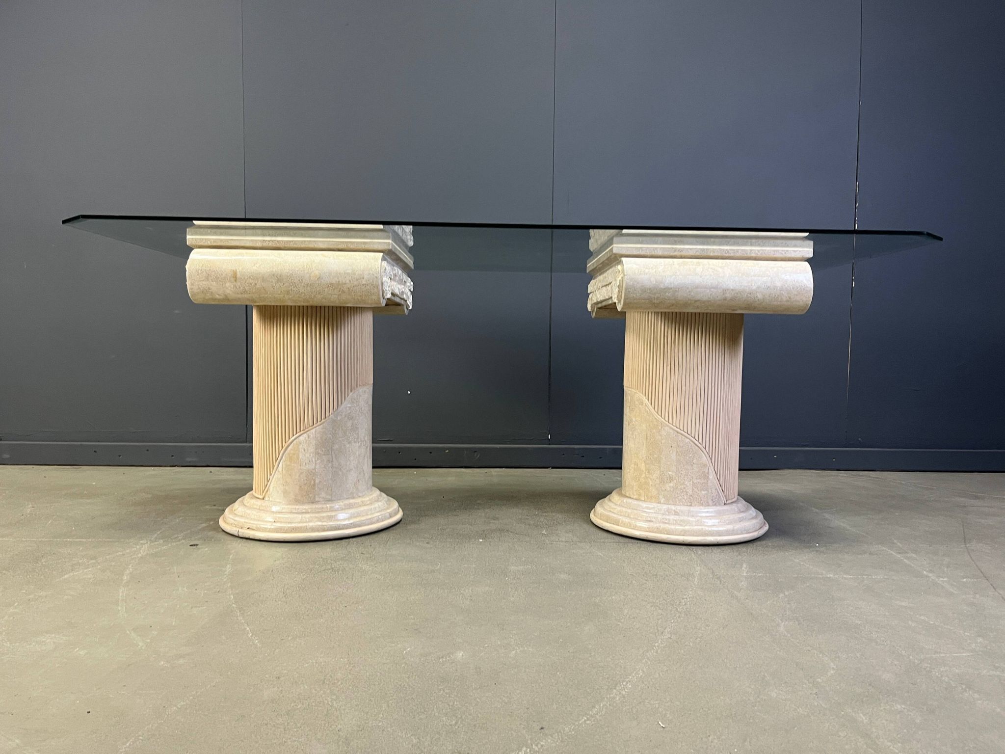 Vintage tessellated stone pedestal dining table by Maitland Smith, 1970s