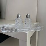 Tray with crystal salt and pepper shakers