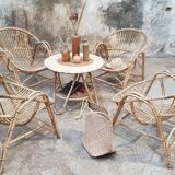 Rattan armchairs and table