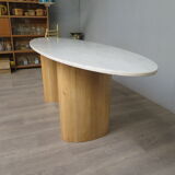 Oval table in Carrara marble and wood