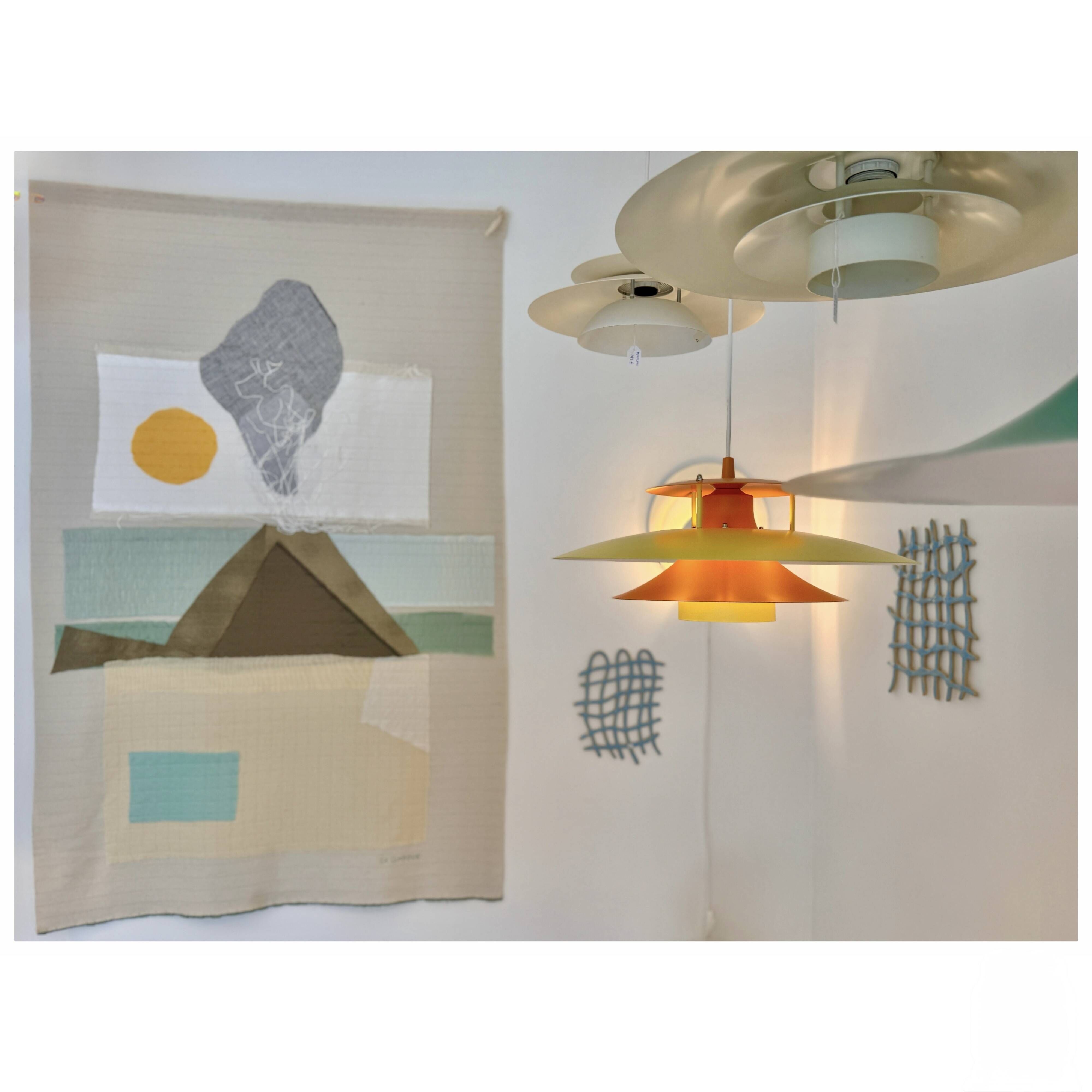 Vintage Danish metal pendant light in orange and yellow – 1970s