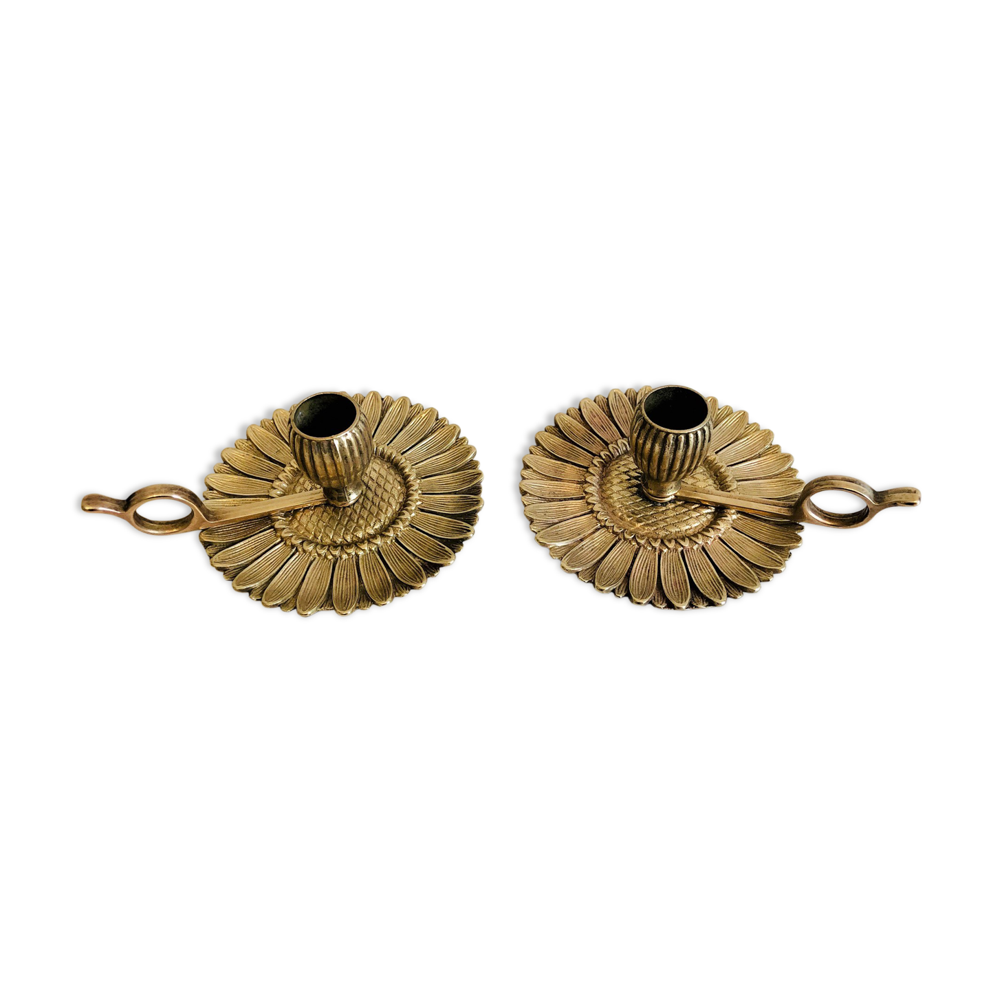 Duo of sunflower cellar rat candlesticks