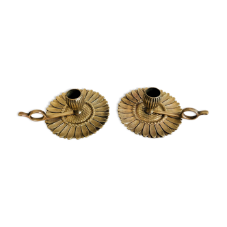 Duo of sunflower cellar rat candlesticks