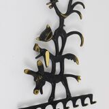Walter Bosse brass keychains of a donkey, dog, cat, and rooster, Herta Baller, Austria