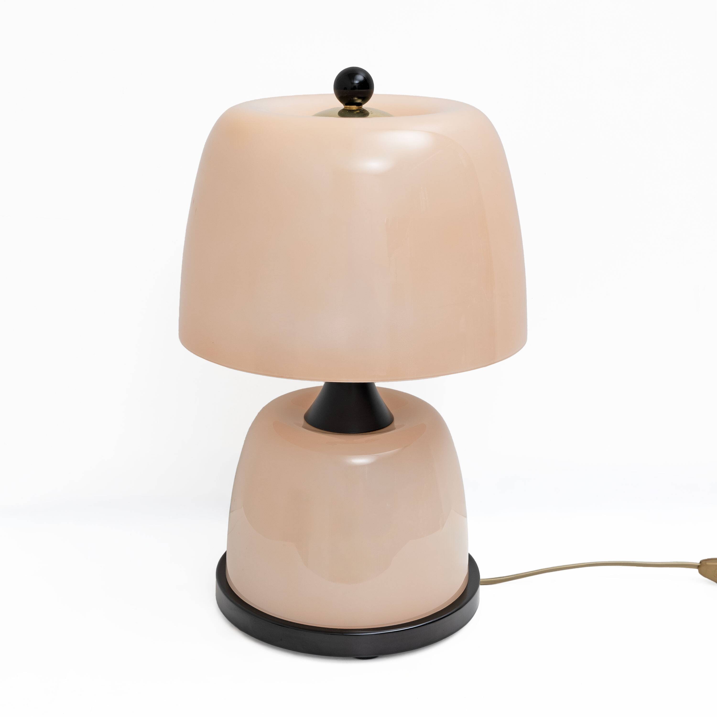 Pair of Italian Murano Glass Table Lamps in Blush Pink with Brass Details