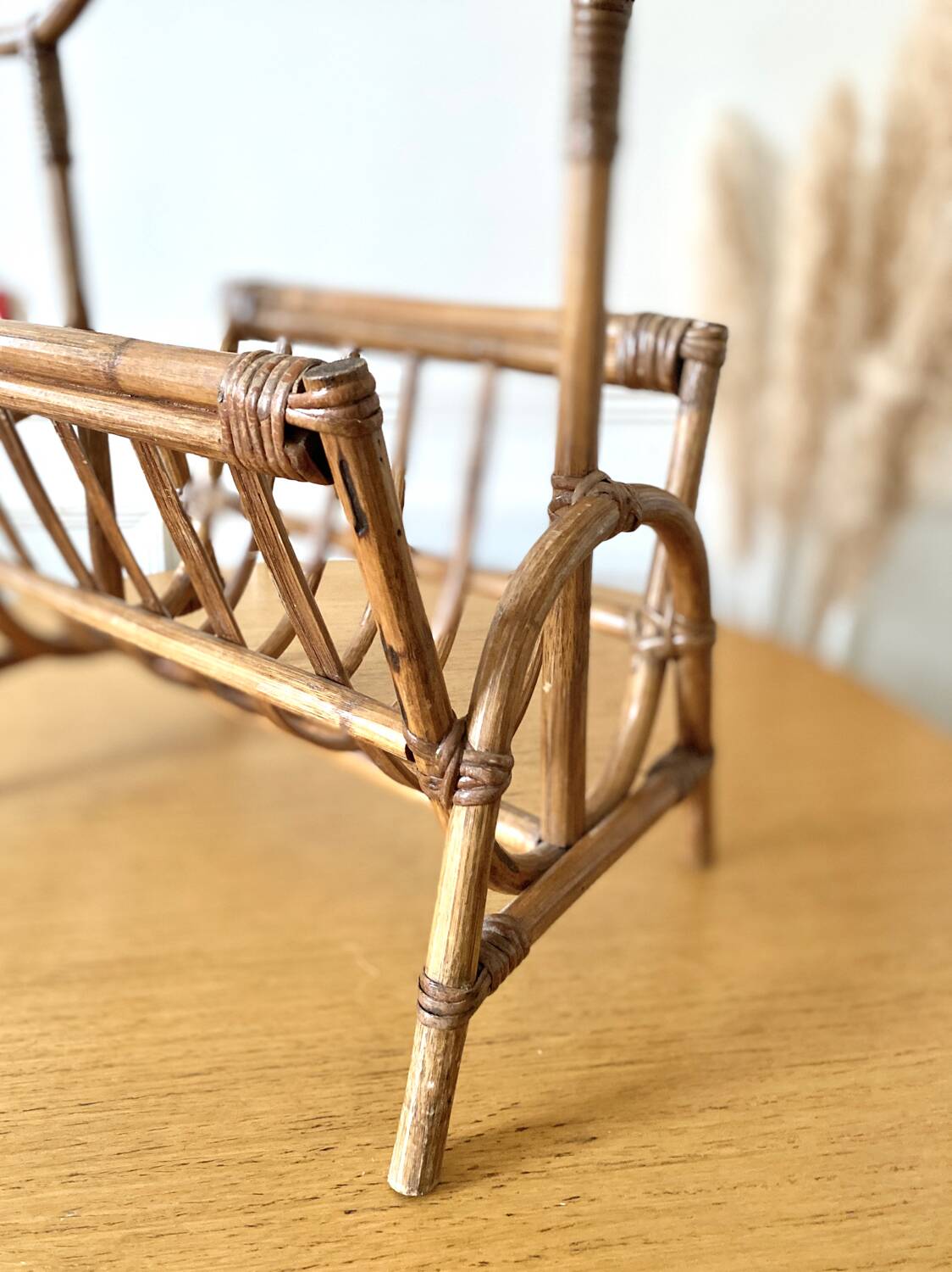 Vintage bamboo rattan magazine rack