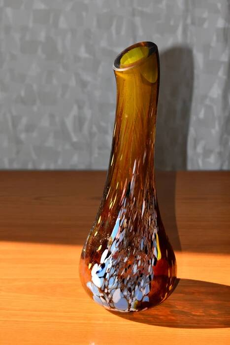 Free-form amber art glass vase by Gyula Budveszel, Hungary, 1990s