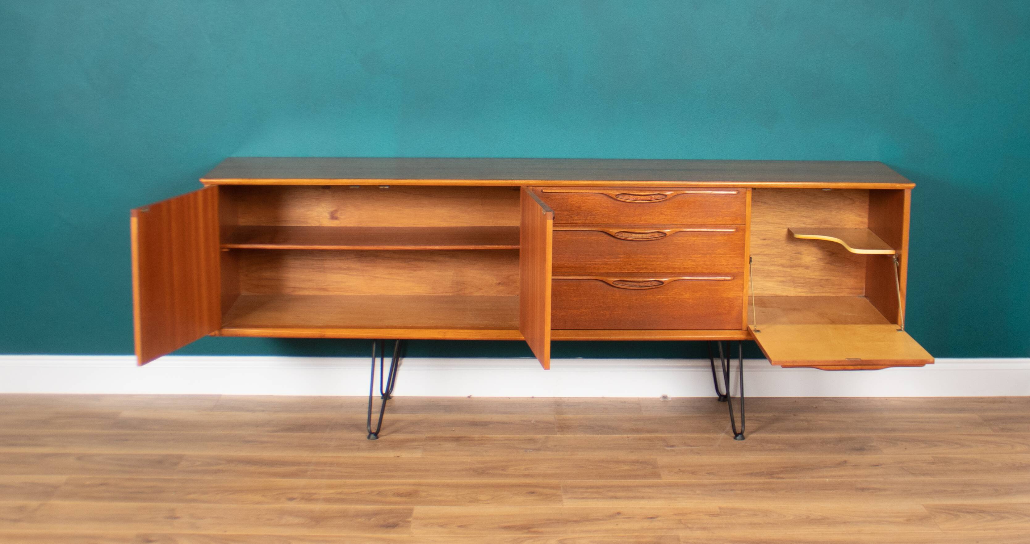 Retro Teak 1960s Long Jentique Classic Mid Century Sideboard Hairpin Legs