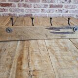 Solid teak coat hook with 4 double cast iron hooks