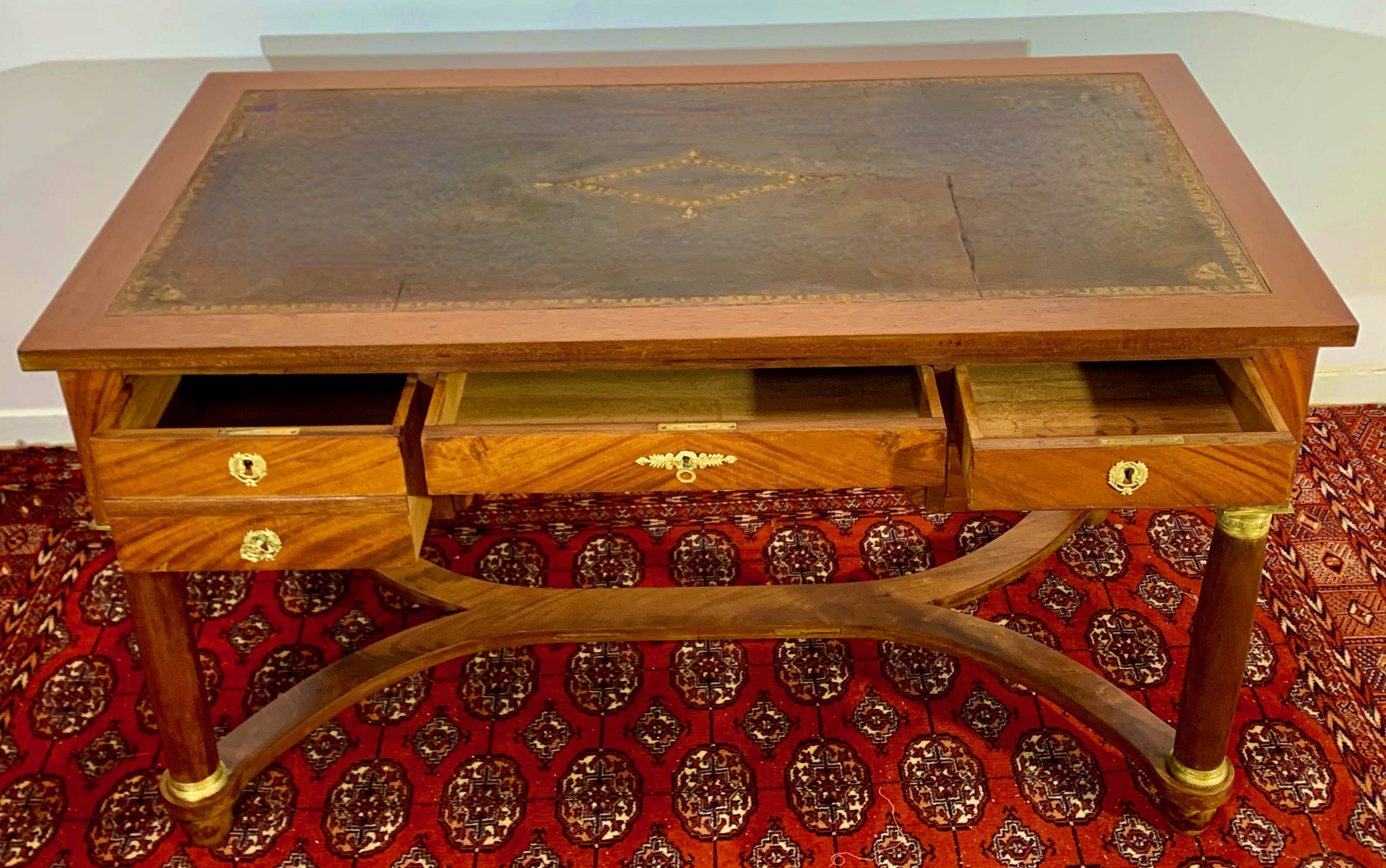 Double-sided EMPIRE Style DESK in Mahogany and gilded bronzes