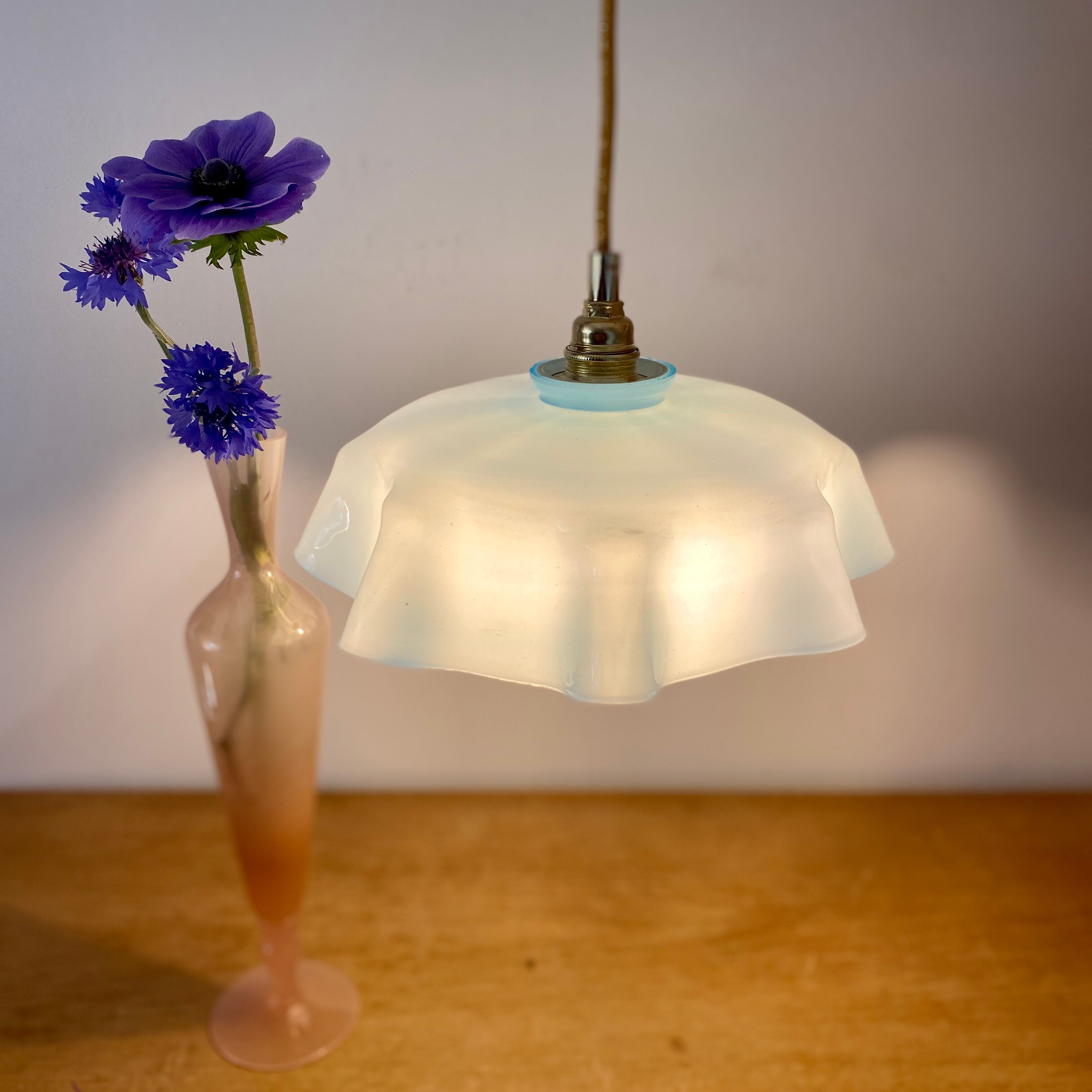 Vintage lamp lamp in blue opaline