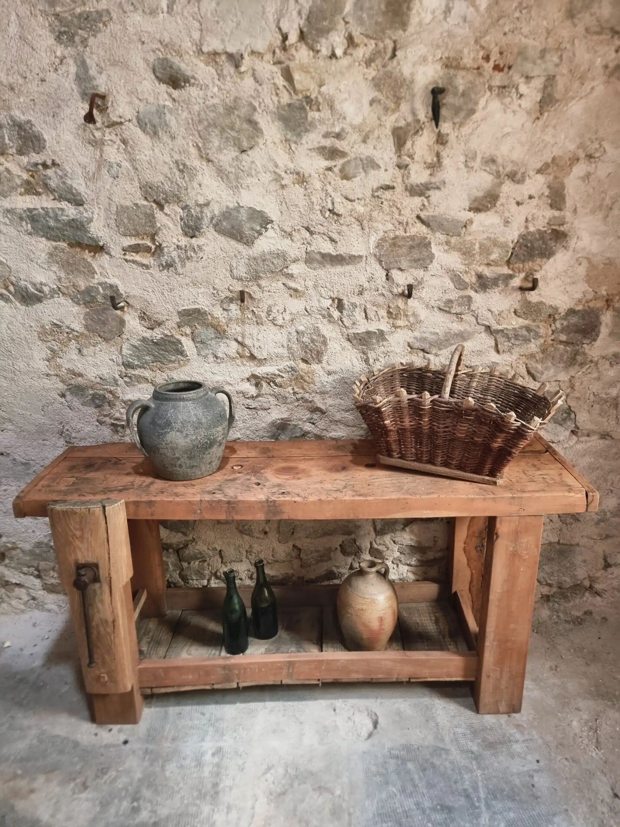 Rustic old workbench, carpenter's bench, console, washbasin unit, around 1900.