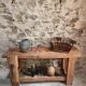 Rustic old workbench, carpenter's bench, console, washbasin unit, around 1900.