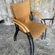 Pair of Vintage RONÉO Armchairs with Black Metal Legs + Curved Wooden Shell