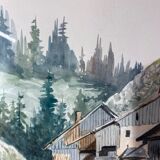 Tableau ancien, paysage de Montagne dans le Jura, XIX siècle