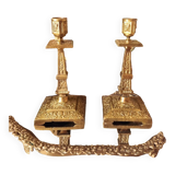 Pair of bronze torch candle holders
