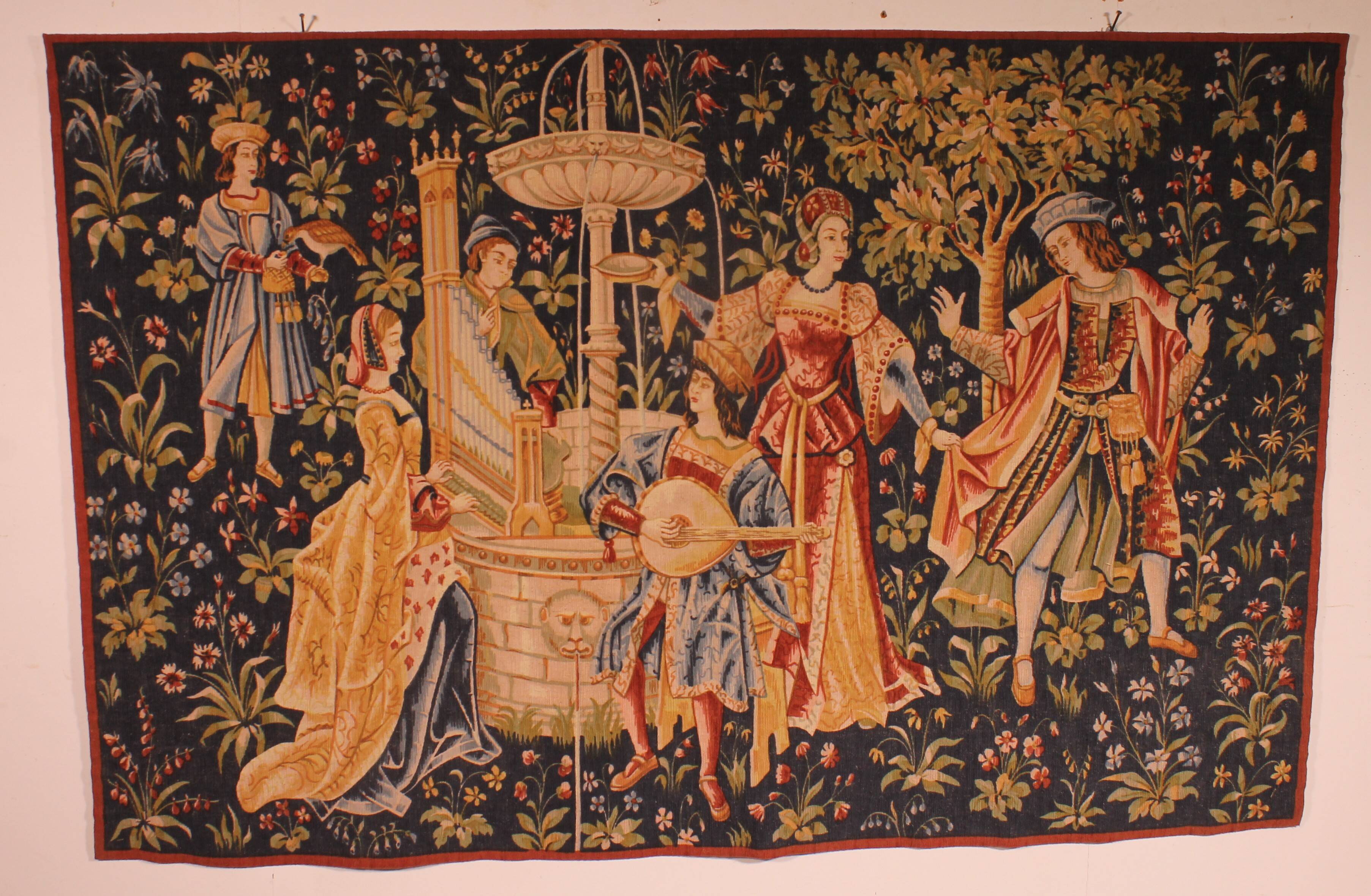 tapestry depicting a mille-feuille and a village festival "Concert"