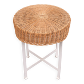 Tabouret vintage en osier avec base en acier 1960