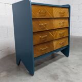 Atypical 1960s Scandinavian chest of drawers in blue Ainhoa Satiné with 4 drawers.