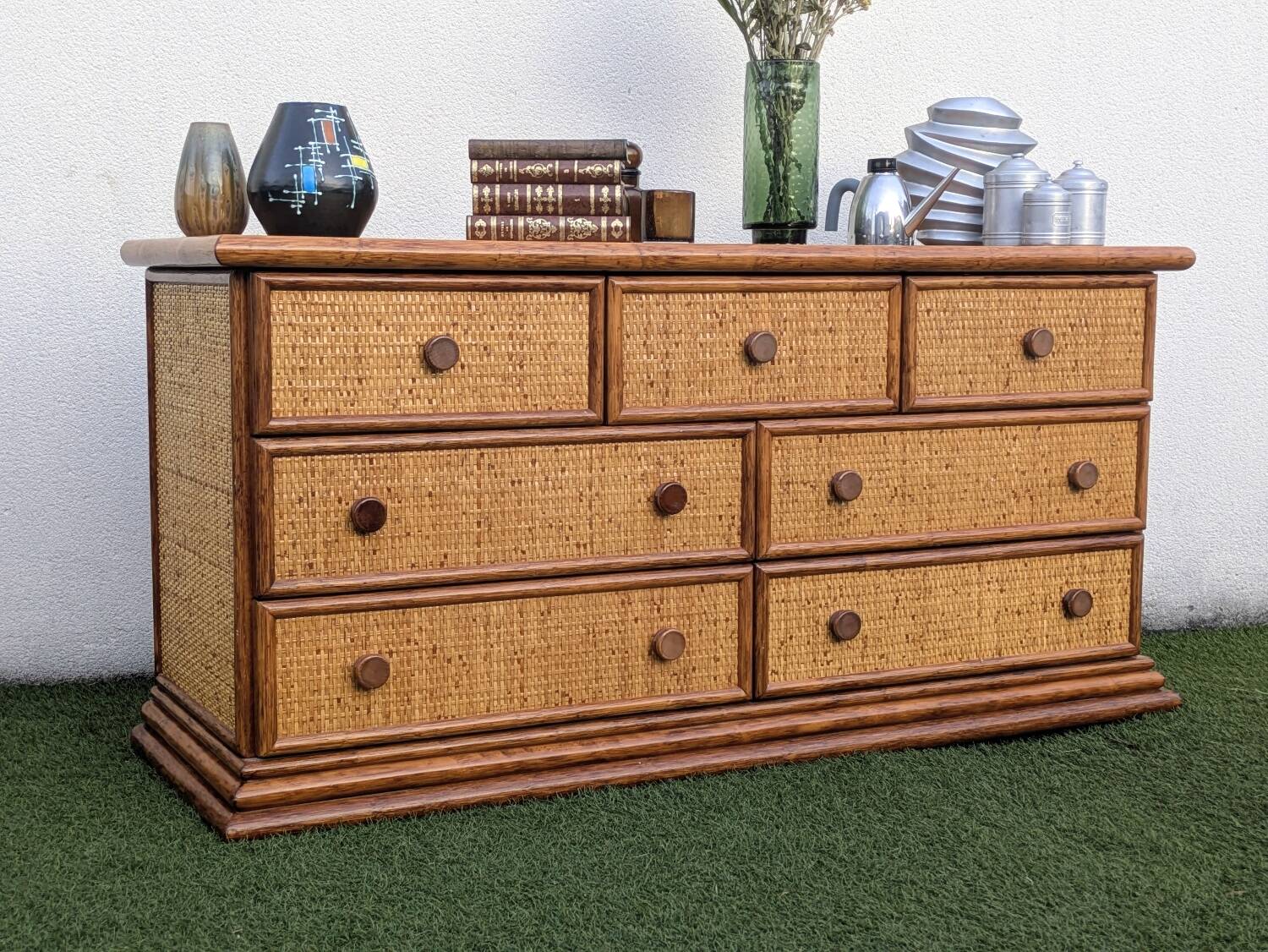 Vintage Enfilade Commode Maugrion Rattan - Roche Bobois