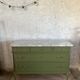Louis XVI style olive green commode with marble.
