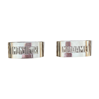 Rond de serviette métal argent "Madame" & "Monsieur"