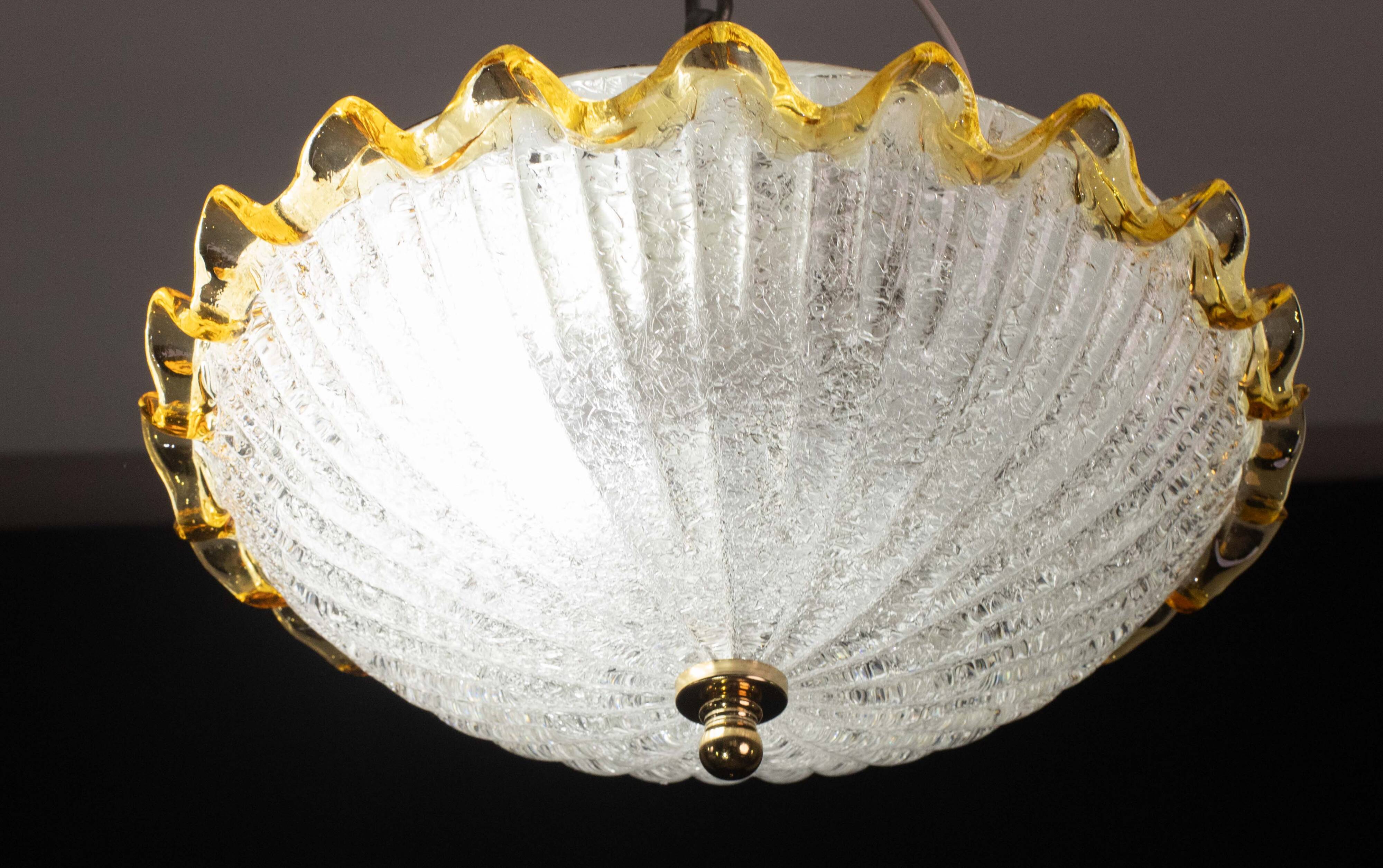 Set of 2 Charming Italian Yellow Murano Glass Ceiling Fixture, Murano, 1970