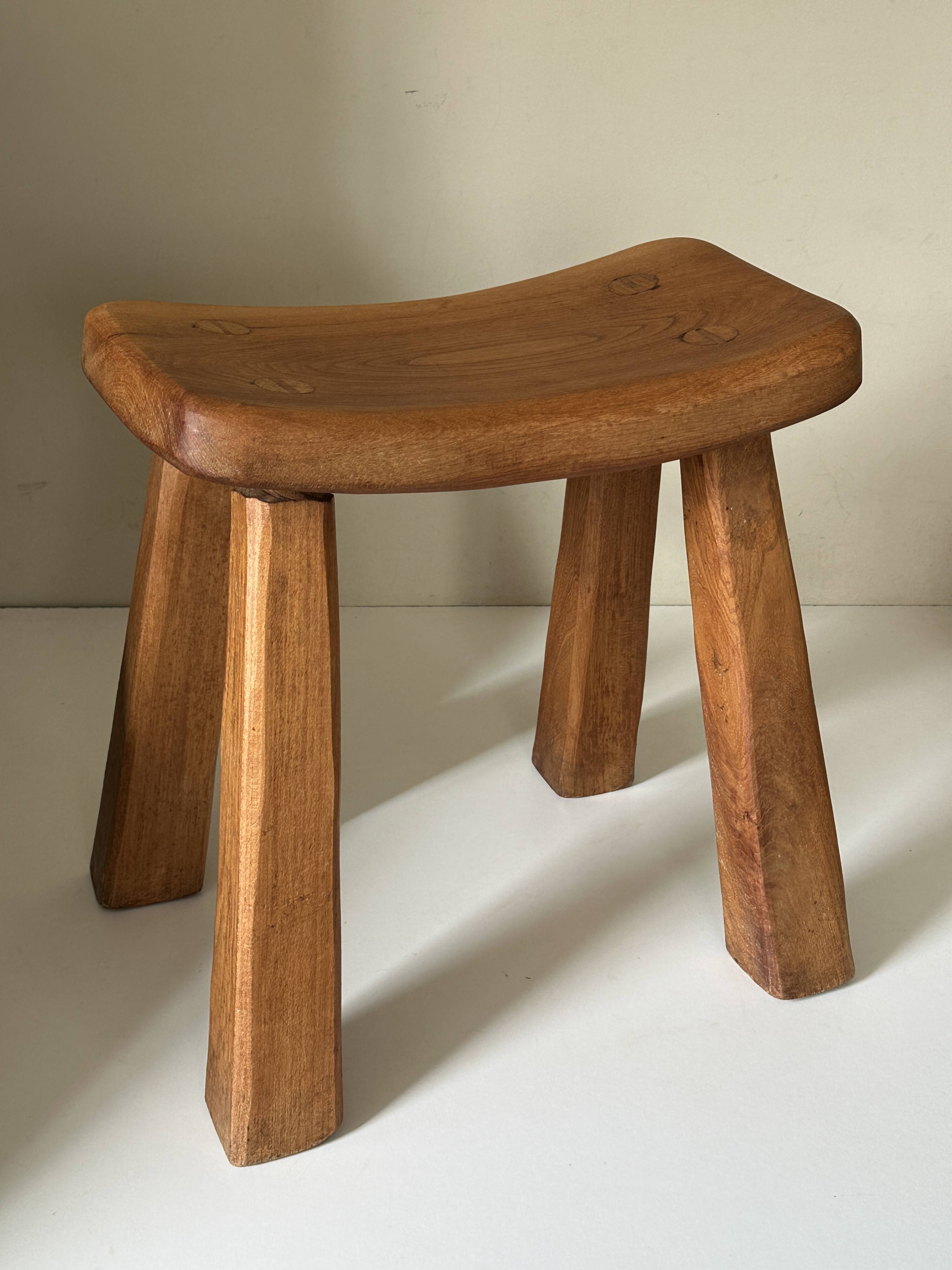 Vintage solid elm stool from the 70s