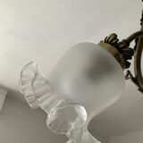 Ancien lustre cage en bronze et 4 feux tulipe