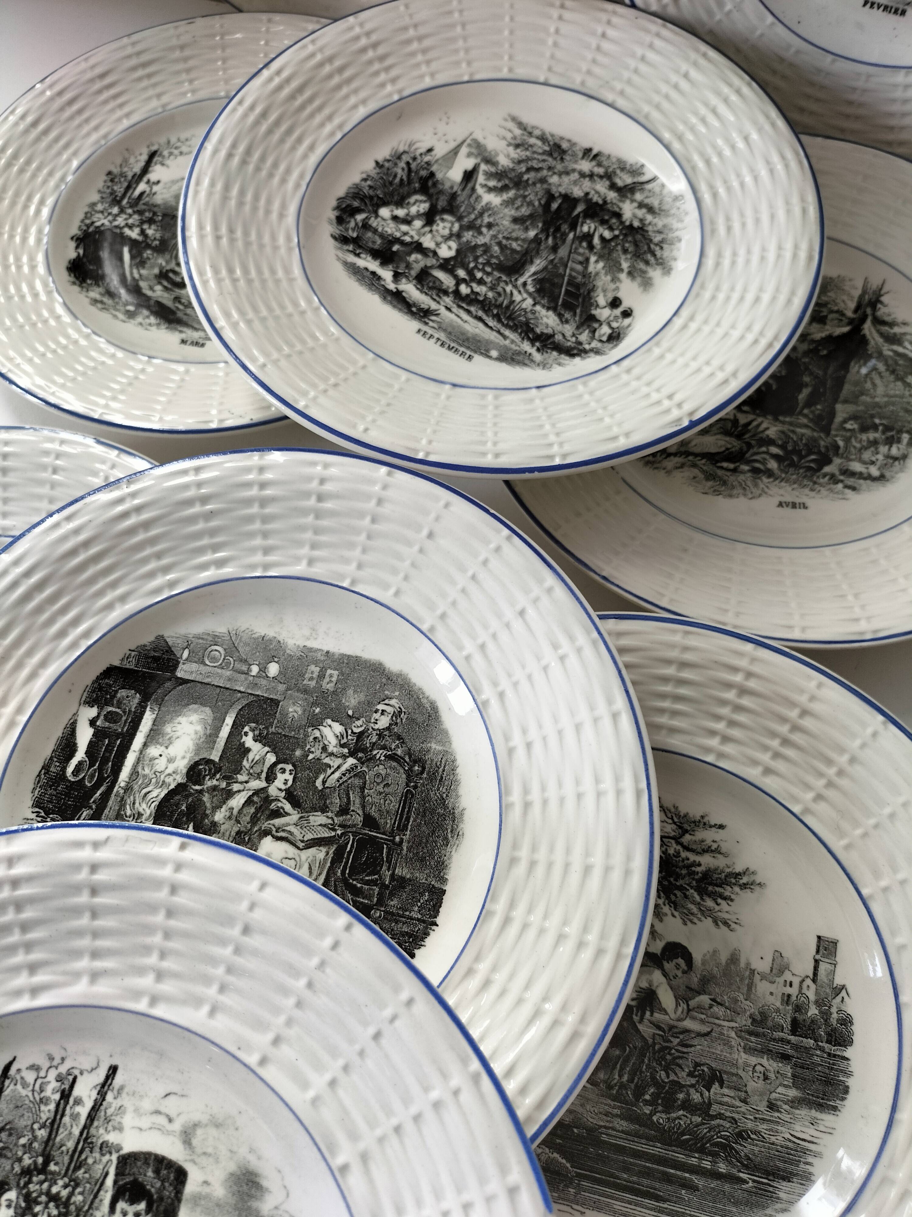 Série complète 12 assiettes Digoin Sarreguemines – Les 12 mois (1900-1920)