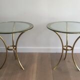 Pair of round gold side tables