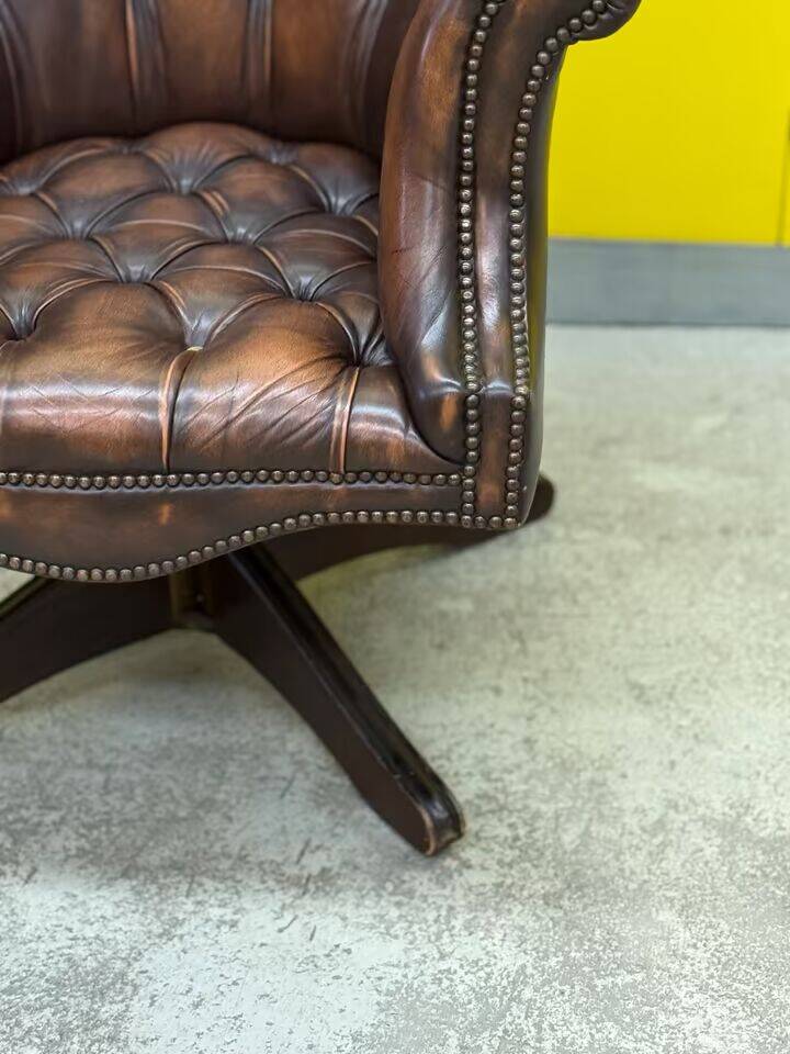 Brown leather chesterfield directors armchair