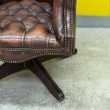 Brown leather chesterfield directors armchair