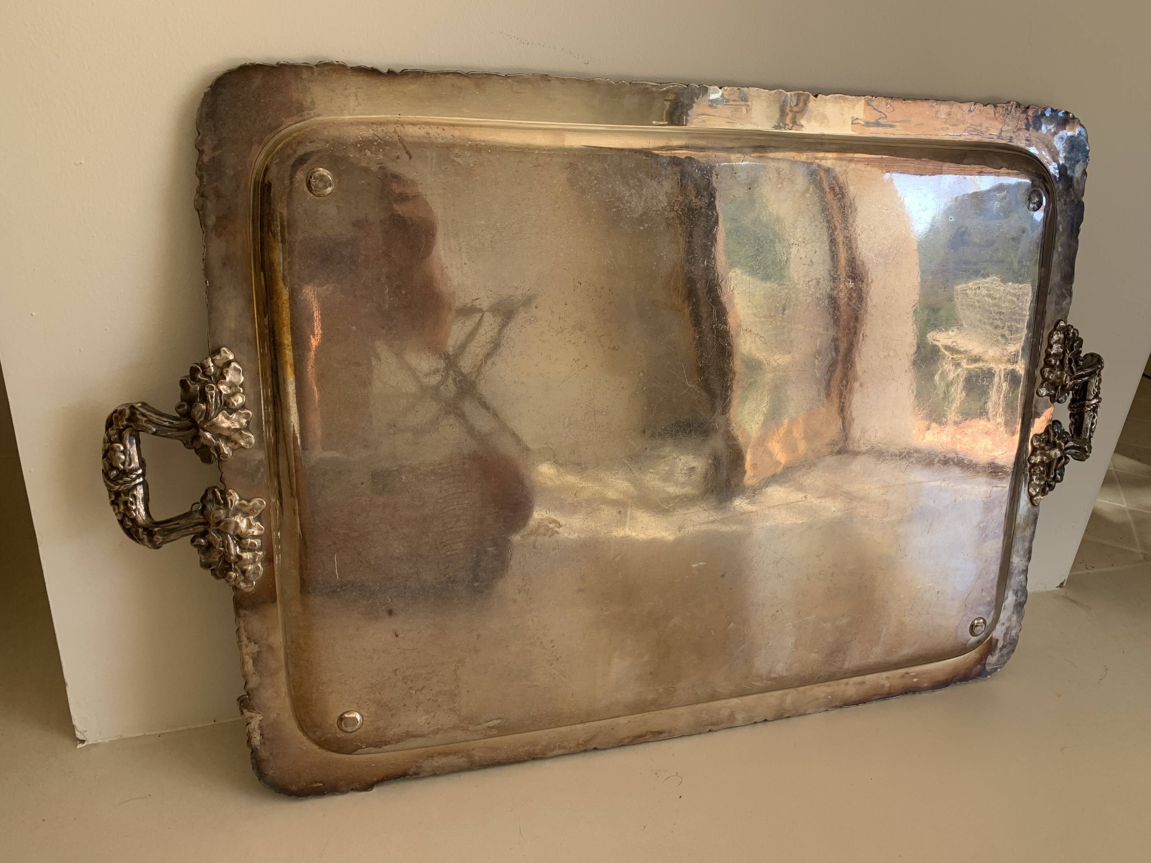 Large silver-plated copper serving tray from the 19th century - 80 x 48 cm