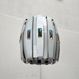 Metal pendant lamp and prism model in white mid-century by Werner Schou for Coronell Elektro, Denmark, 1960s.