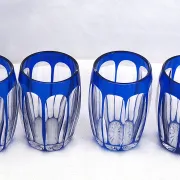 Saint Louis, 6 liqueur glasses, double blue crystal, excellent condition, Art Deco.