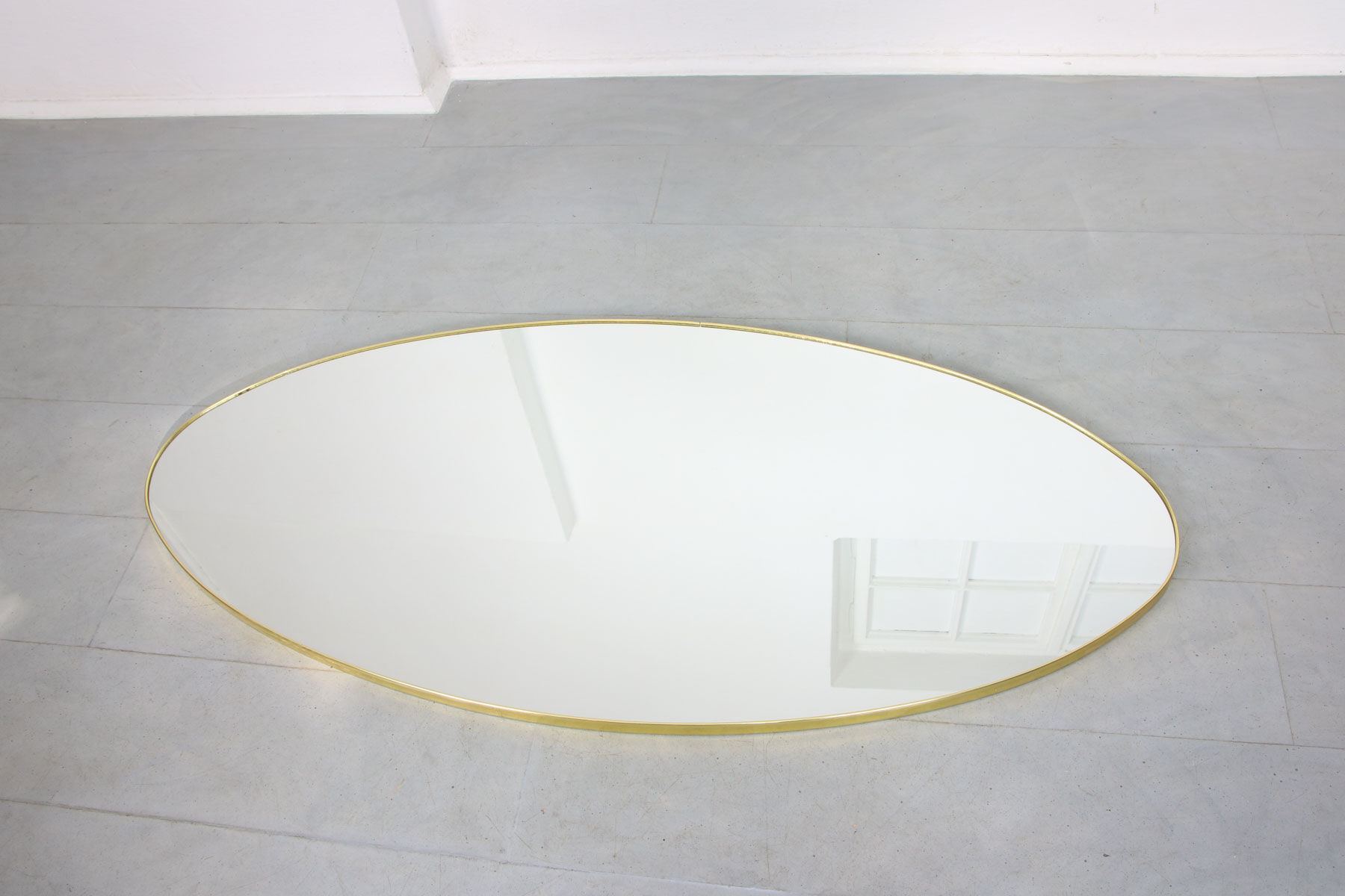 Vintage oval golden frame mirror, 70s