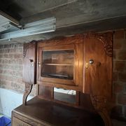 Two-body buffet, antique carved wooden – Art Nouveau – display case and mirror