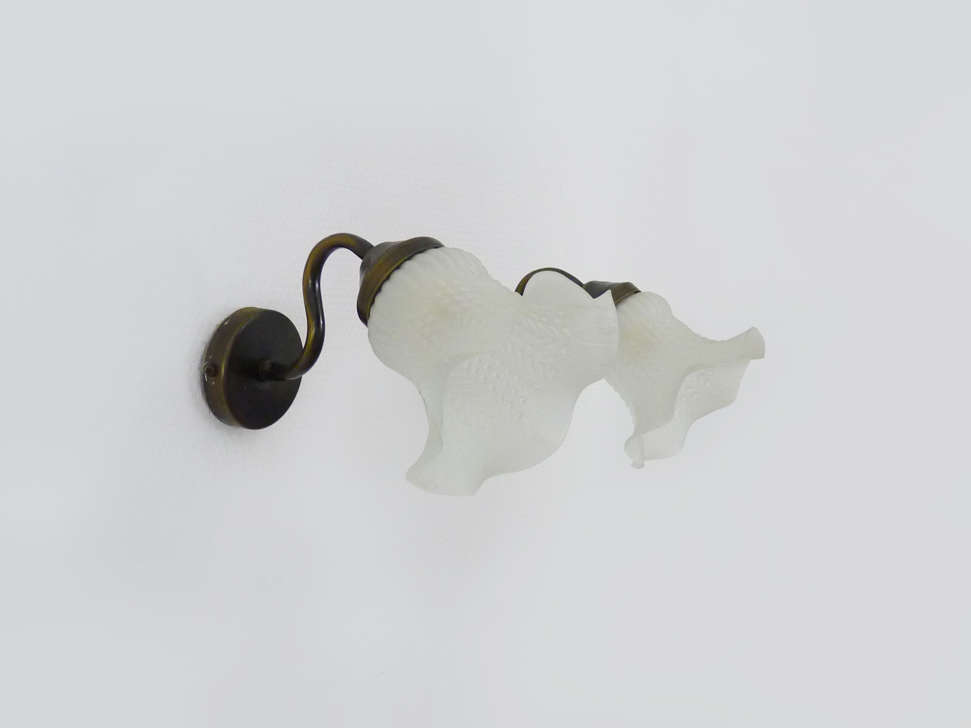 Pair of vintage brass gooseneck wall sconces and glass tulip. Year 60
