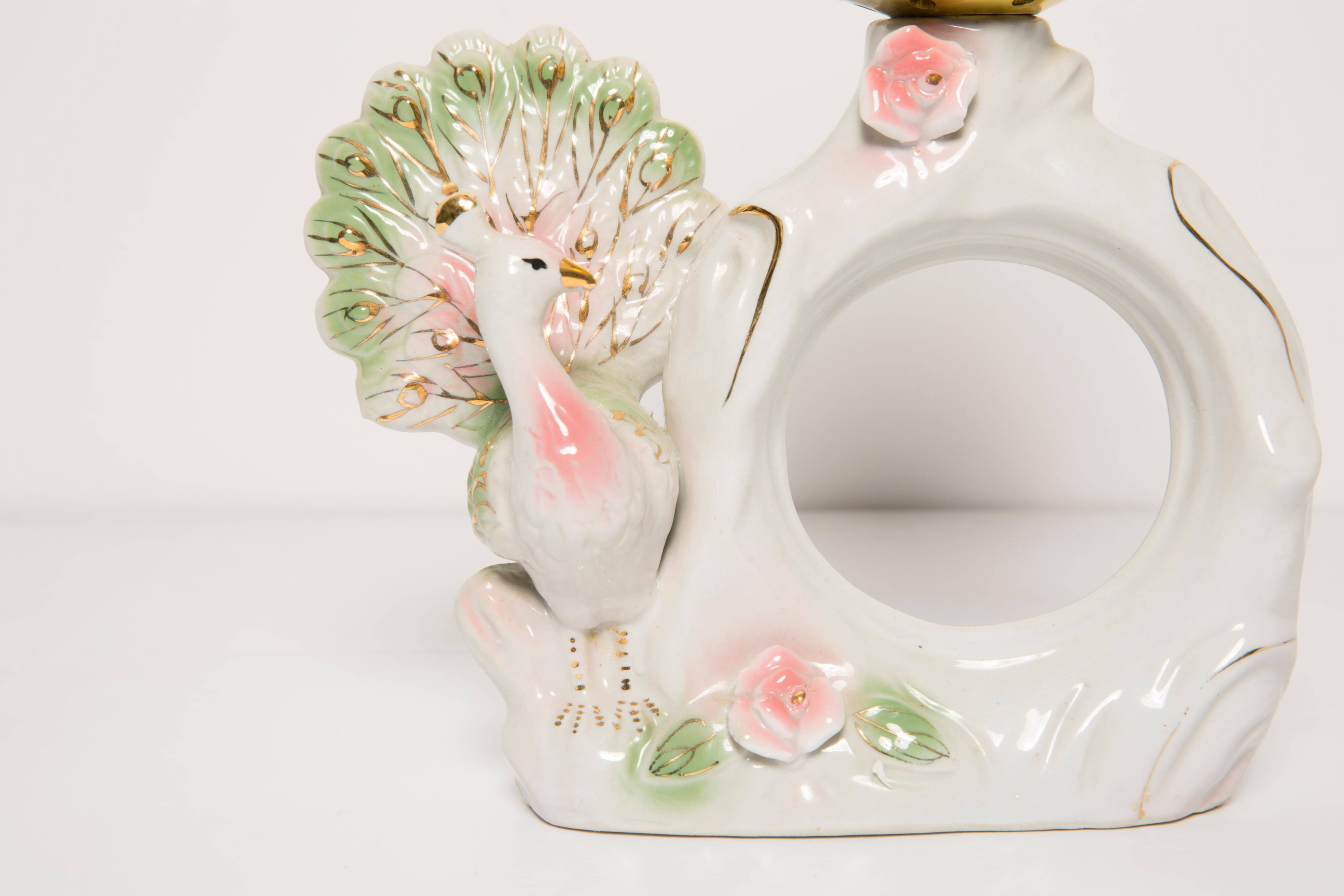 Mid-century white ceramic peacock table lamp, Europe, 1960s.