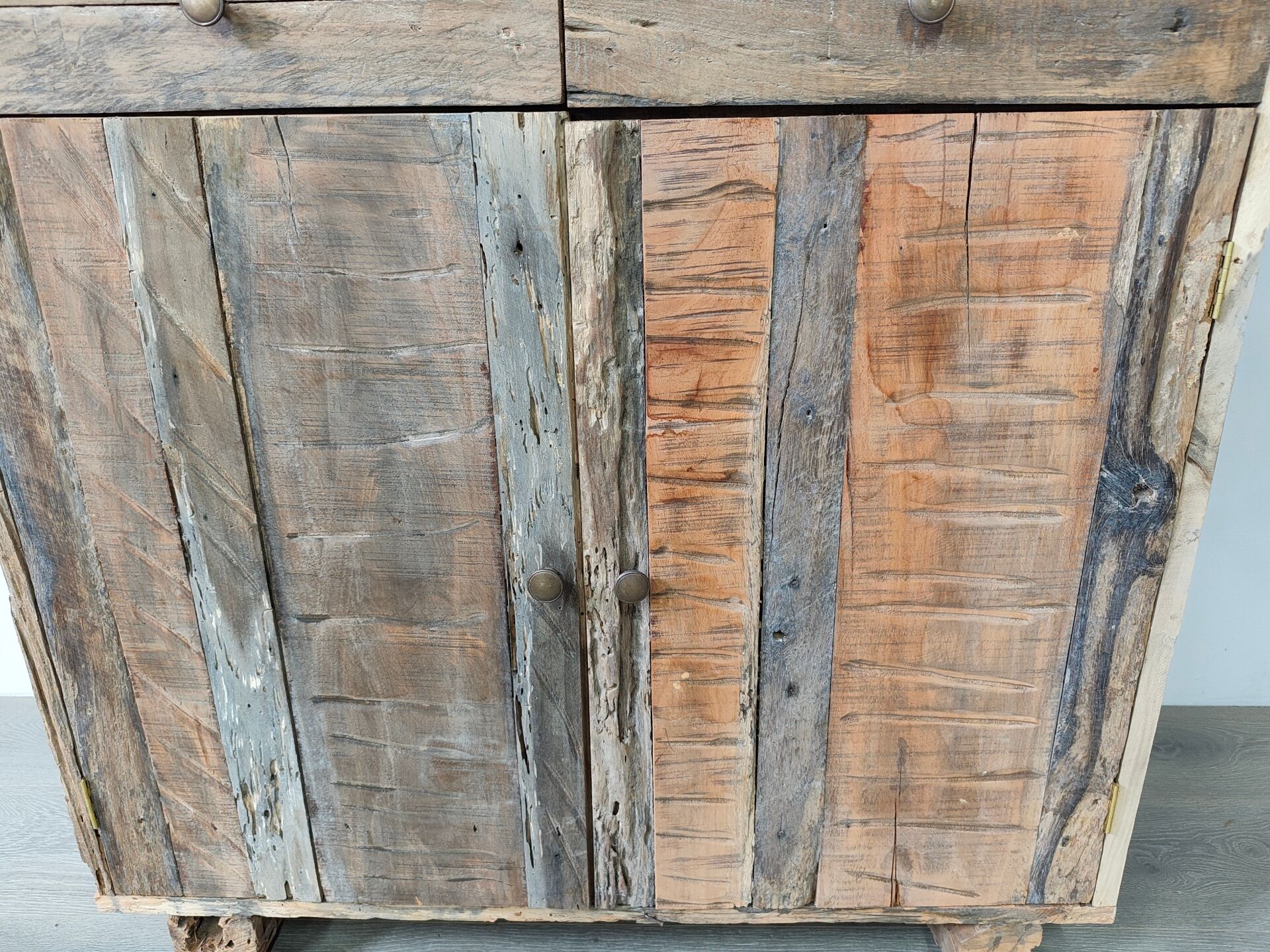 Two-door buffet with two drawers in antique wood.