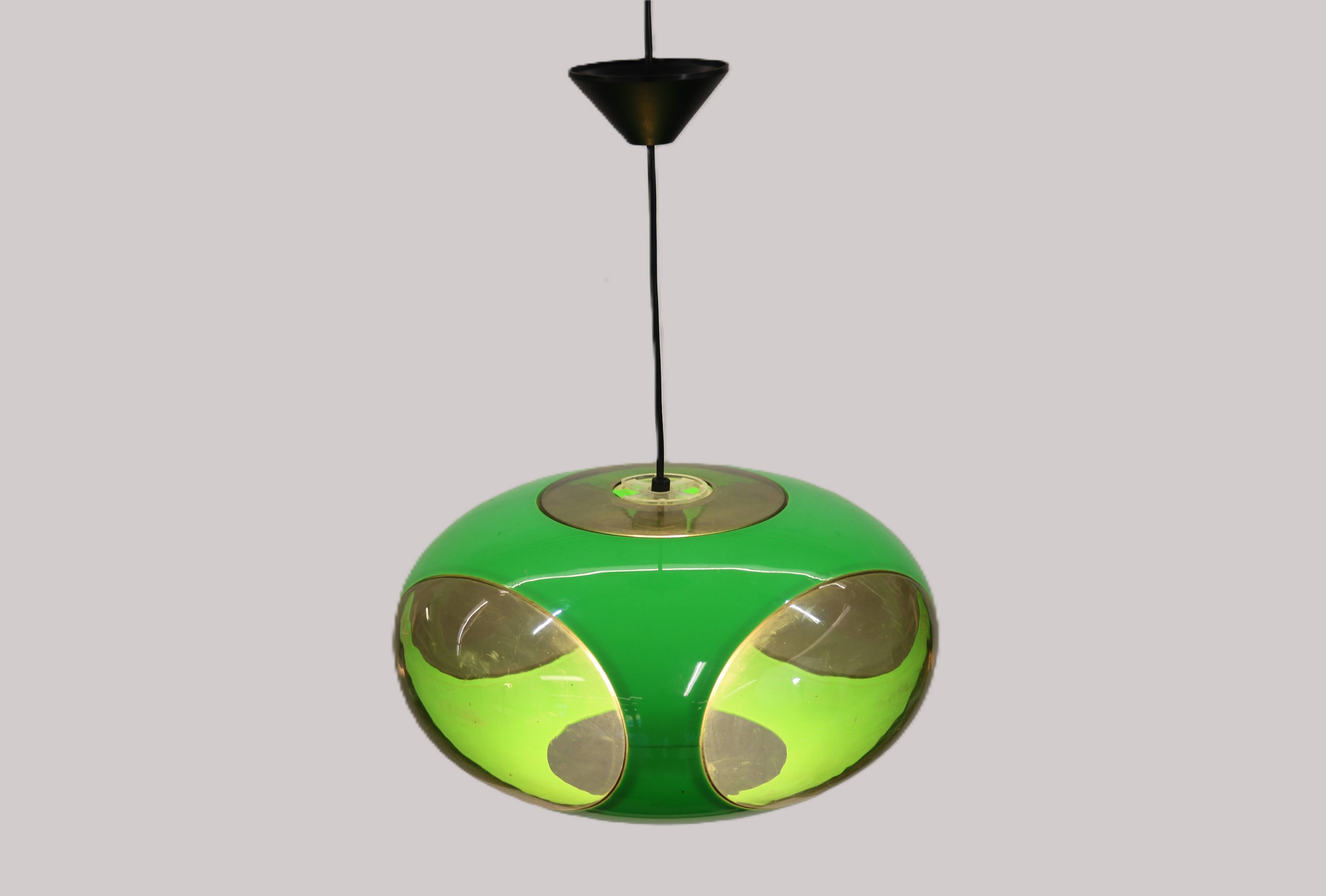 Massive Belgium Space Age UFO Lamp, Green Mid-Century Modern Lighting