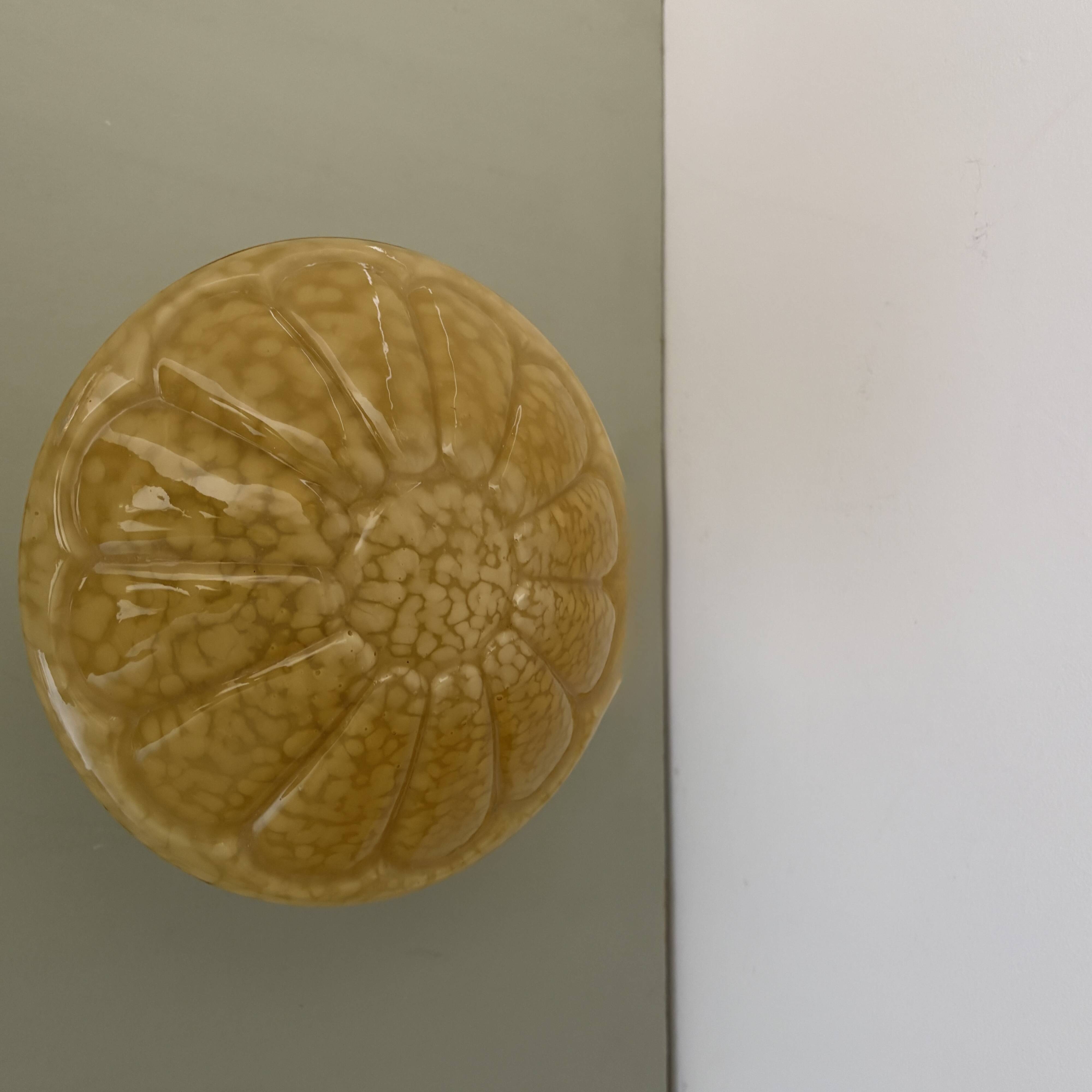 Vintage art deco globe wall or ceiling light in yellow Clichy glass