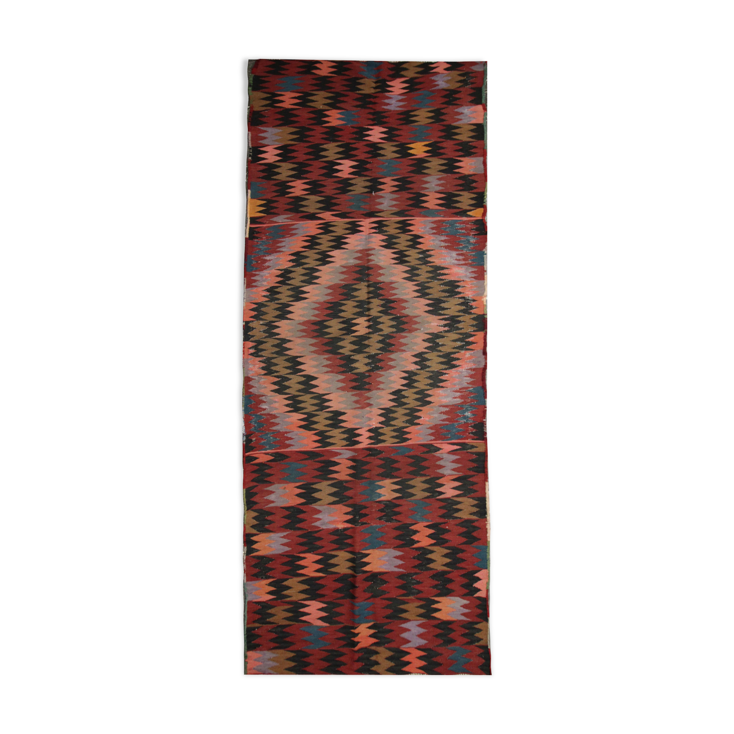 Wool kilim runner rug handwoven red wool rug 99x298cm