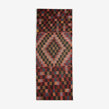 Wool kilim runner rug handwoven red wool rug 99x298cm